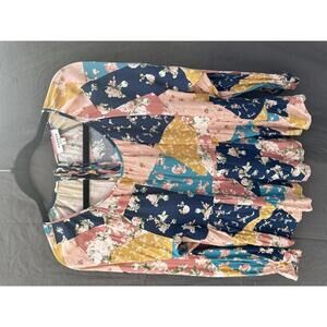 Andree by Unit Patchwork Floral Lightweight Long Sleeve Blouse Size Large